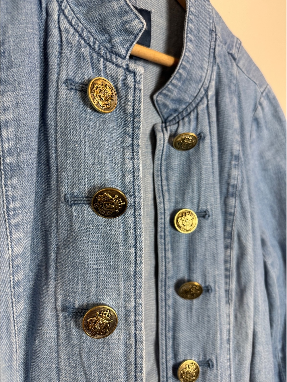J JILL Cotton Linen Blend Denim Military Style Duster Jacket MED - Picture 3 of 7
